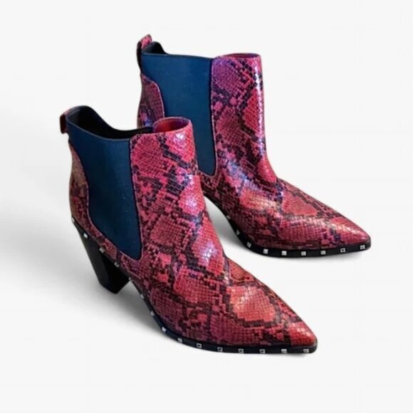 Charles By Charles David Shoes - Charles by Charles David Red Snake Print Studded Heeled Boots - Size 9